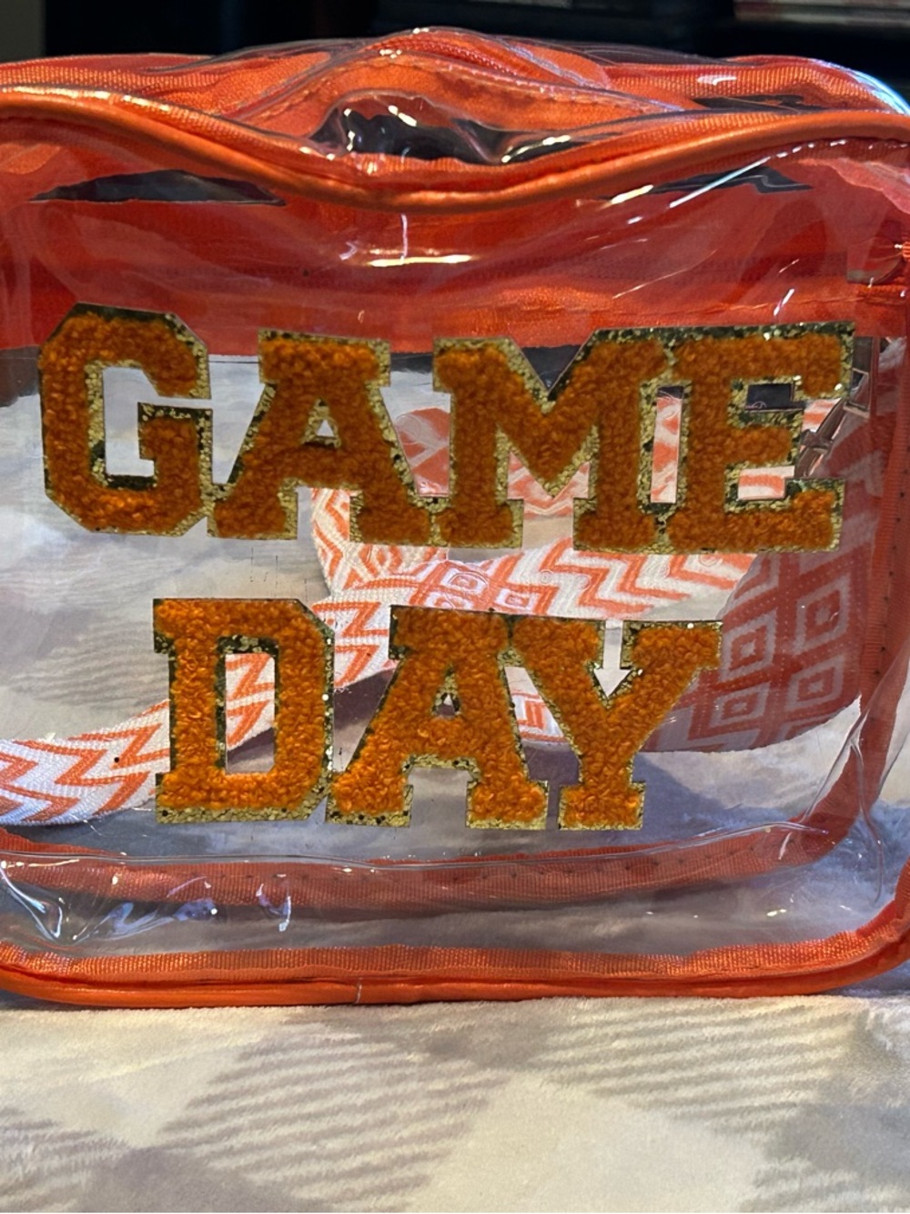 GAME DAY Clear Crossbody Bag with Orange Trim New adjustable strap zipper - Picture 3 of 5